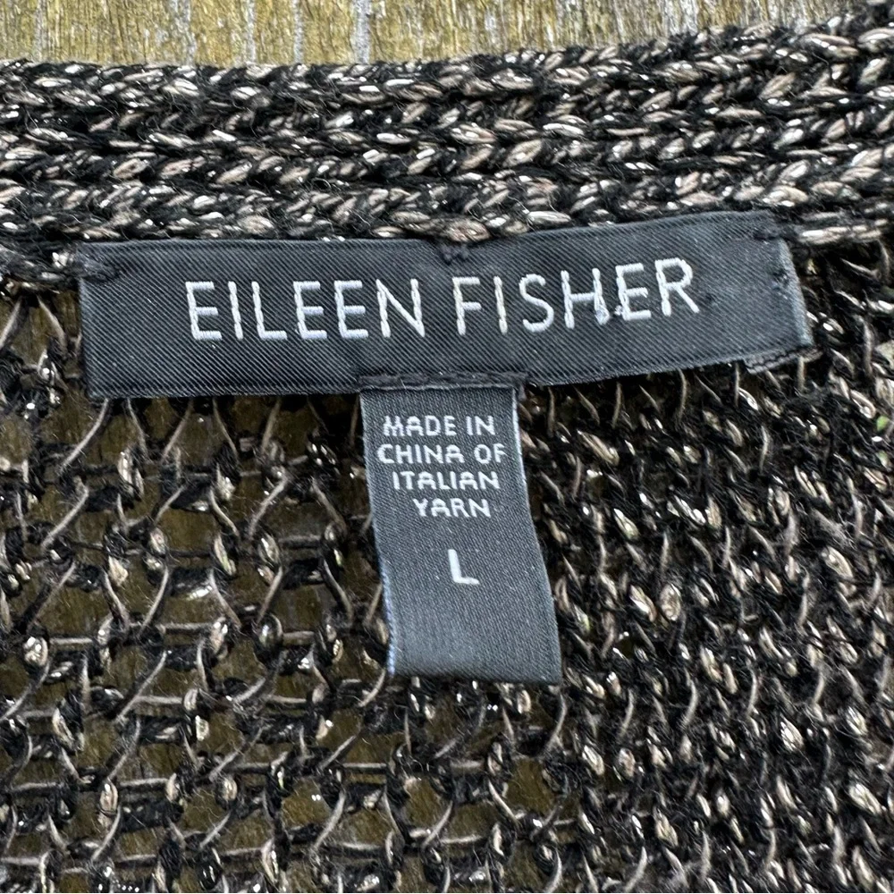 Eileen Fisher Italian Yarn Linen Blend Charcoal Cowl Neck Sweater size L - Picture 4 of 11